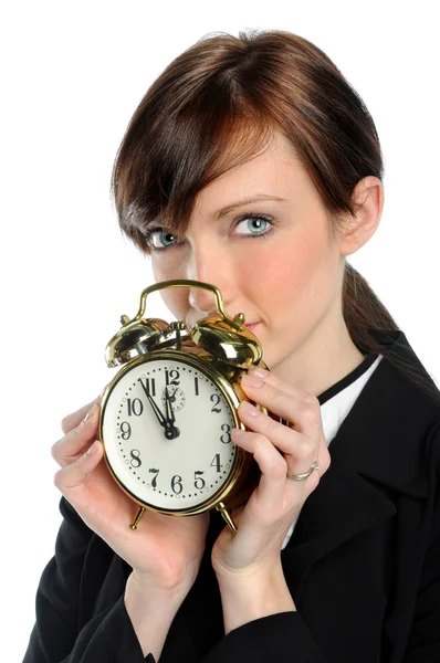 Businesswoman Holfing Reloj despertador — Foto de Stock