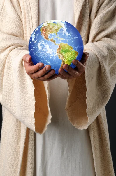 Jesus Hands Holding Earth — Stock Photo, Image