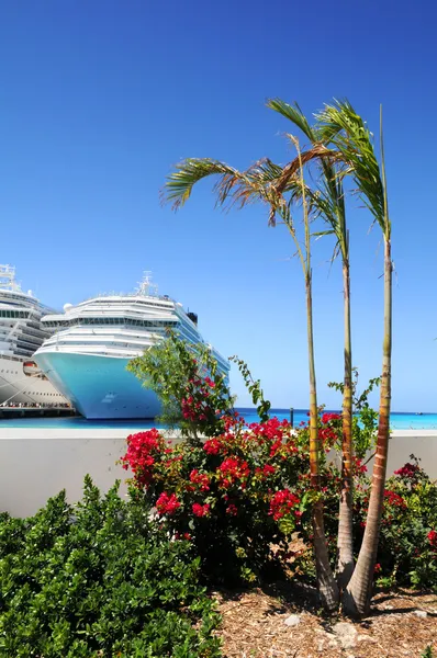 Tropisch eiland met cruiseschepen — Stockfoto