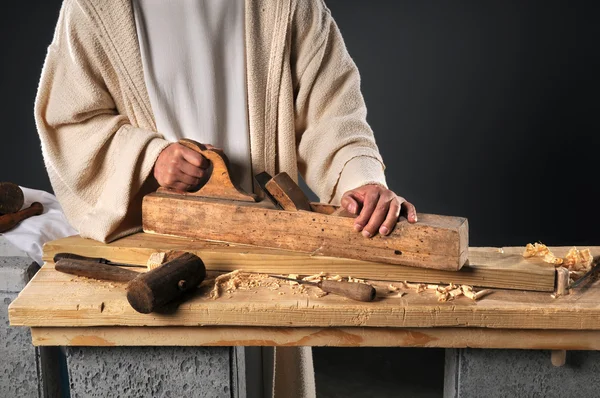 Jesus com avião de madeira — Fotografia de Stock