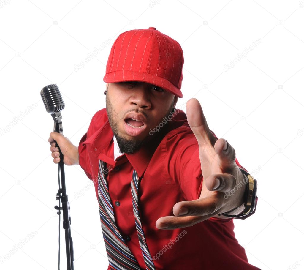 Man Dressed in Red Singing