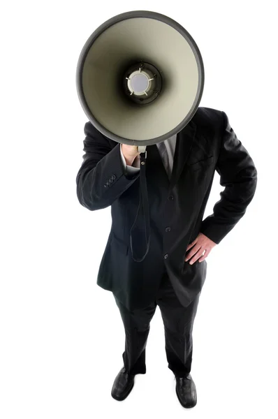 Homem de negócios com megafone — Fotografia de Stock