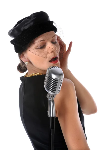 Retro Singer with Vintage Microphone — Stock Photo, Image