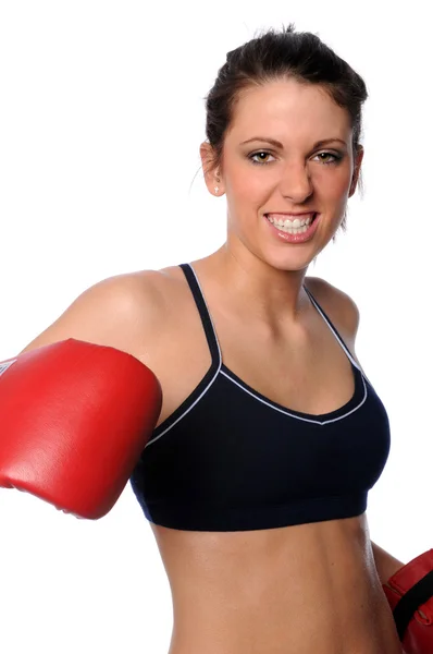 Femme avec gants de boxe — Photo