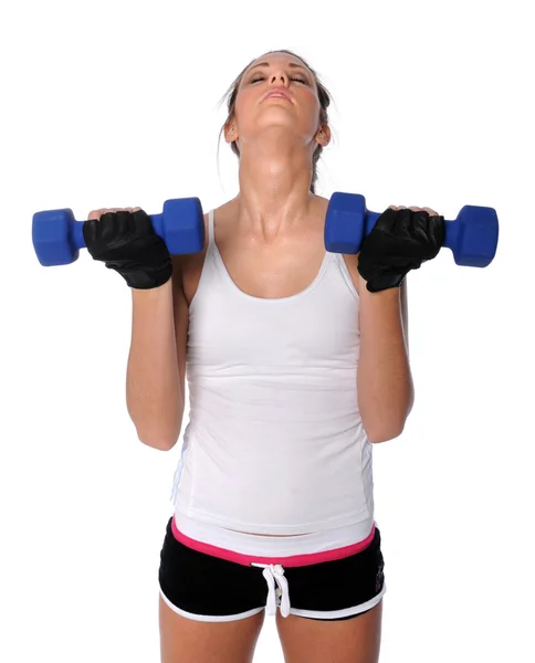 Woman Curling Dumbbells — Stock Photo, Image