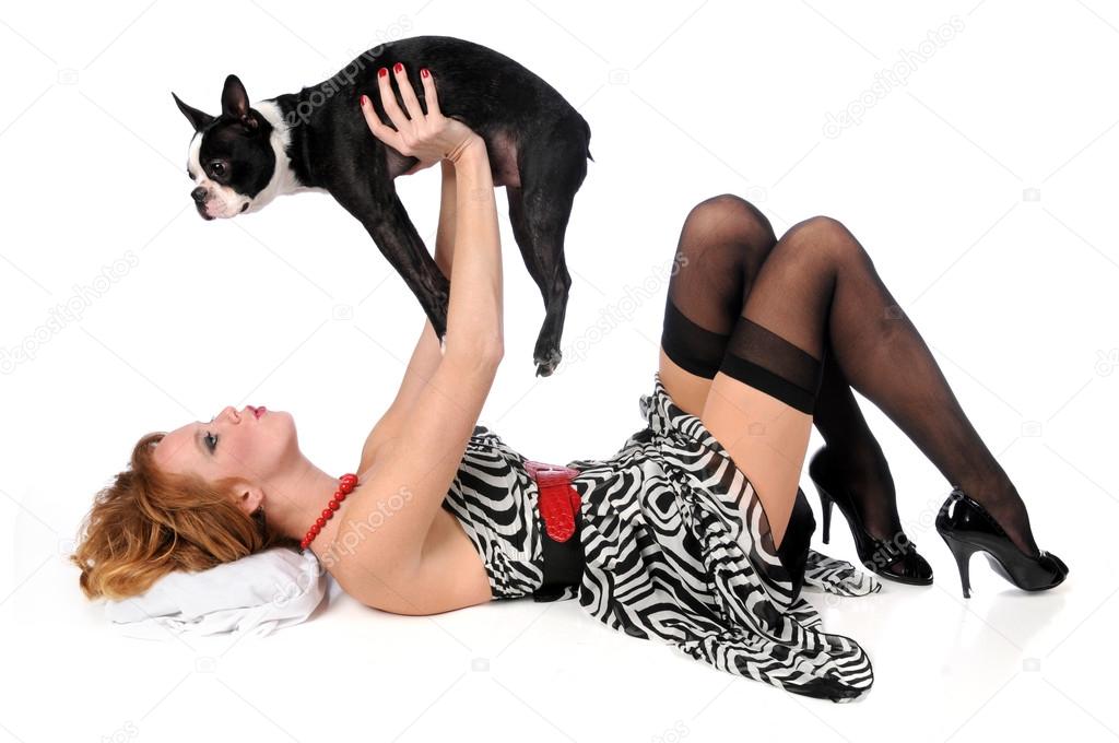 Pin Up Girl With Boston Terrier