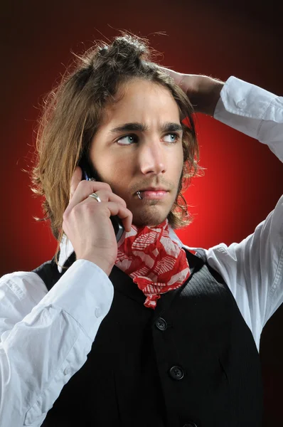 Young Man Using Cell Phone — Stock Photo, Image