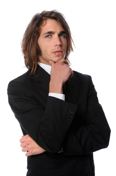 Young Businessman With Hand on Chin — Stock Photo, Image