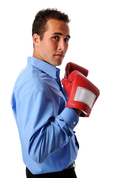 ボクシンググローブを持った実業家 — ストック写真