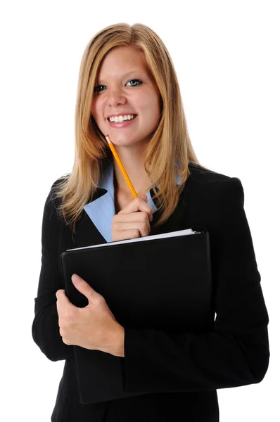 Businesswoman With Folder and Pencil — Stock Photo, Image