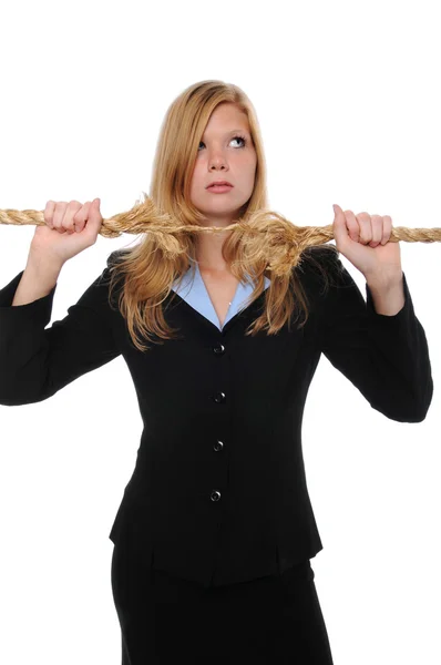 Woman Holding Frayed Rope — Stock Photo, Image