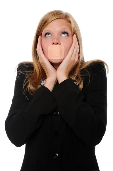 Woman With Adhesive Bandage Over Mouth — Stock Photo, Image