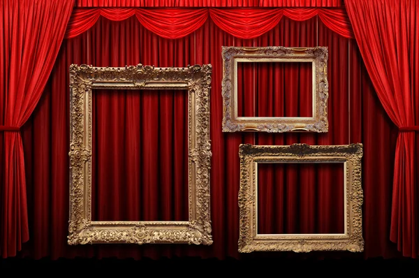 Red Stage Curtain With Gold Frames — Stock Photo, Image