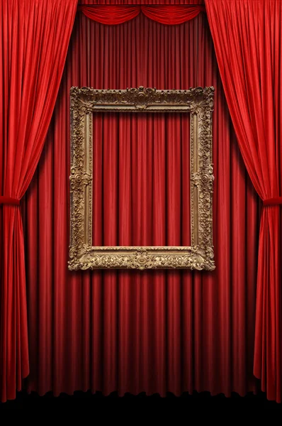 Red Curtain with Vintage Gold Frame — Stock Photo, Image