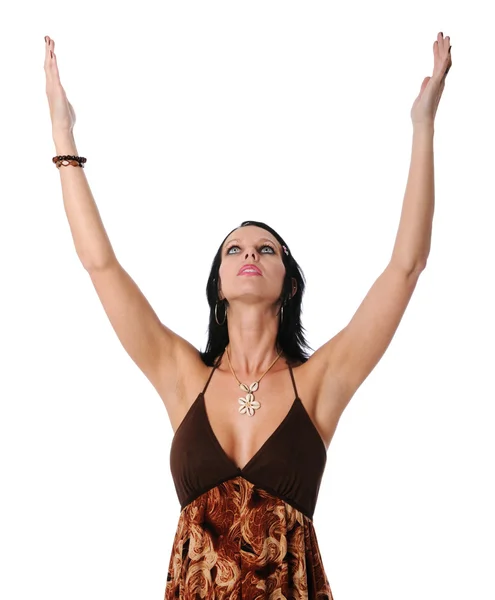 Женщина с поднятыми руками — стоковое фото
