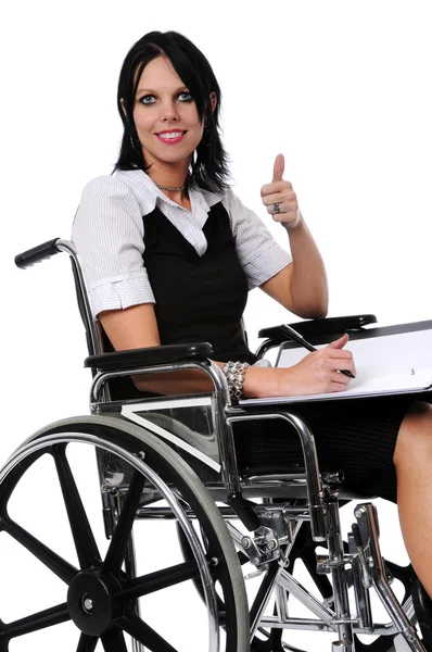 在表达阳性的轮椅上的女人 — 图库照片