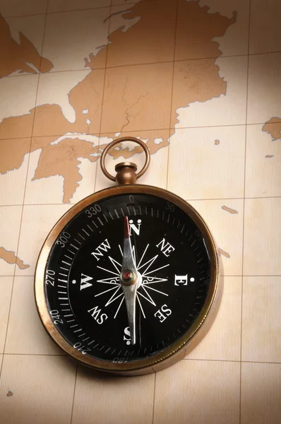 Compass Over an Old Map — Stock Photo, Image