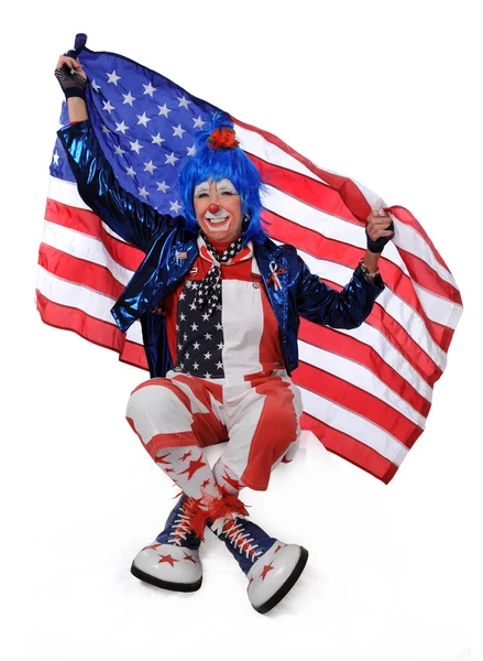 Clown houden usa vlag — Stockfoto