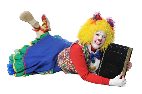 Clown Holding Large Book — Stock Photo, Image