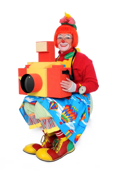 Palhaço com câmera de brinquedo — Fotografia de Stock