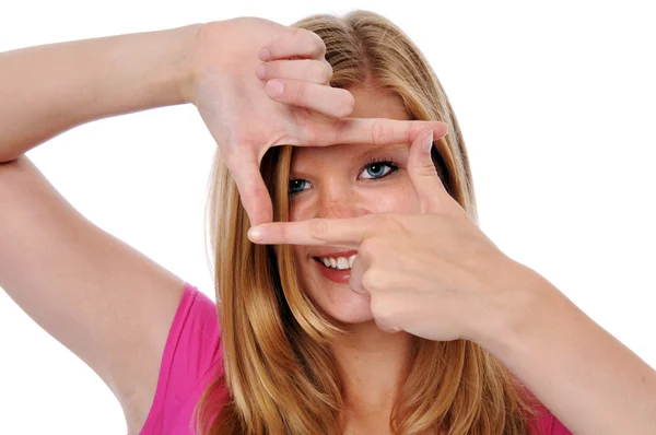 Woman With Fingers Framing Face Royalty Free Stock Images