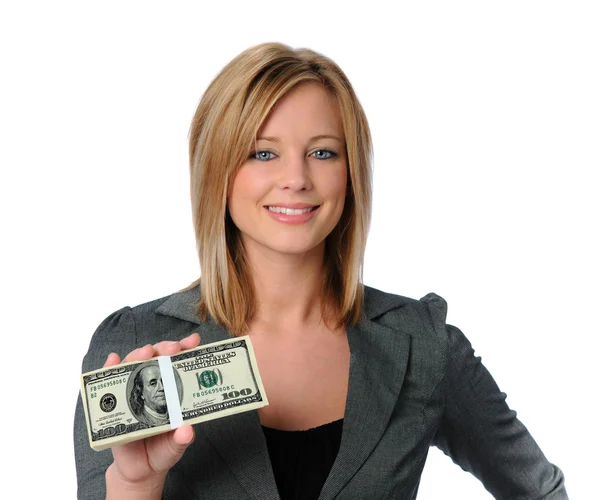 Woman Holding Money — Stock Photo, Image