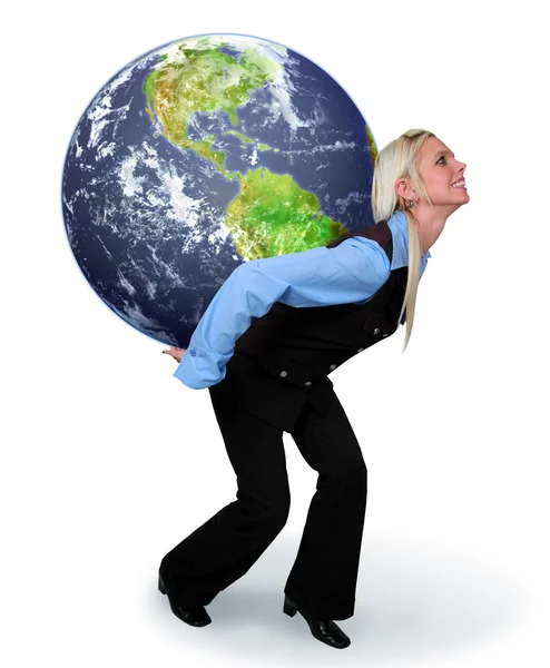 Woman Holding The Earth — Stock Photo, Image