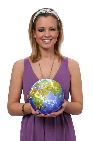 Woman Holding Earth — Stock Photo, Image