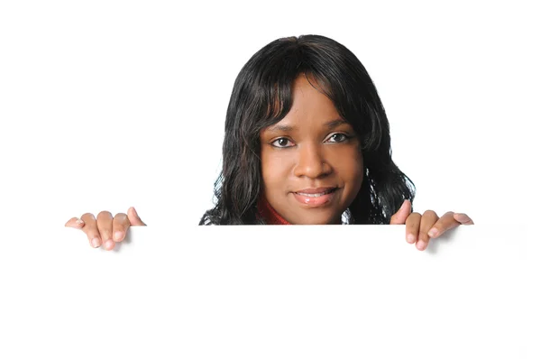 Young Woman Holding Sign — Stock Photo, Image