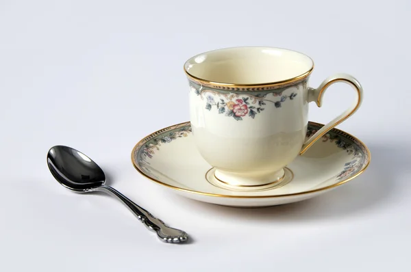 Saucer, Cup and Spoon — Stock Photo, Image