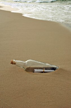 Kıyıda yıkanmış bir şişe bir mesaj