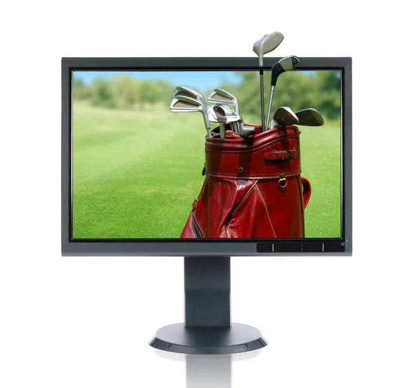 LCD monitör ve golf — Stok fotoğraf