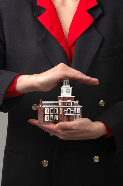 Hands Holding Commercial Building — Stock Photo, Image