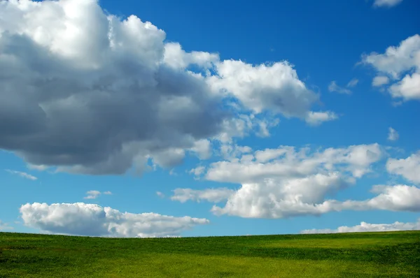 Blauwe hemel, wolken en gras — Stockfoto