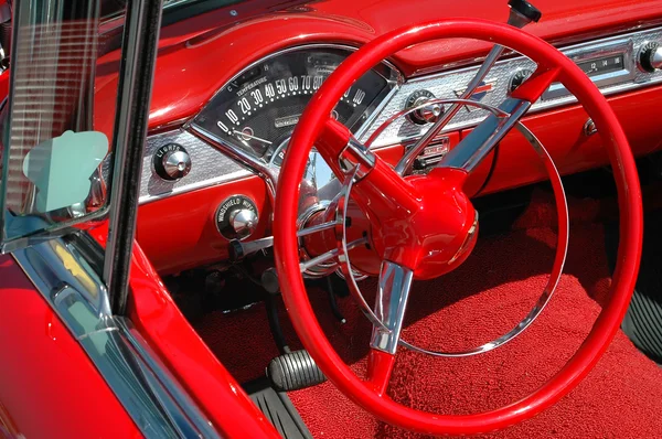 Vintage Car Dash Board and Wheel Stock Photo