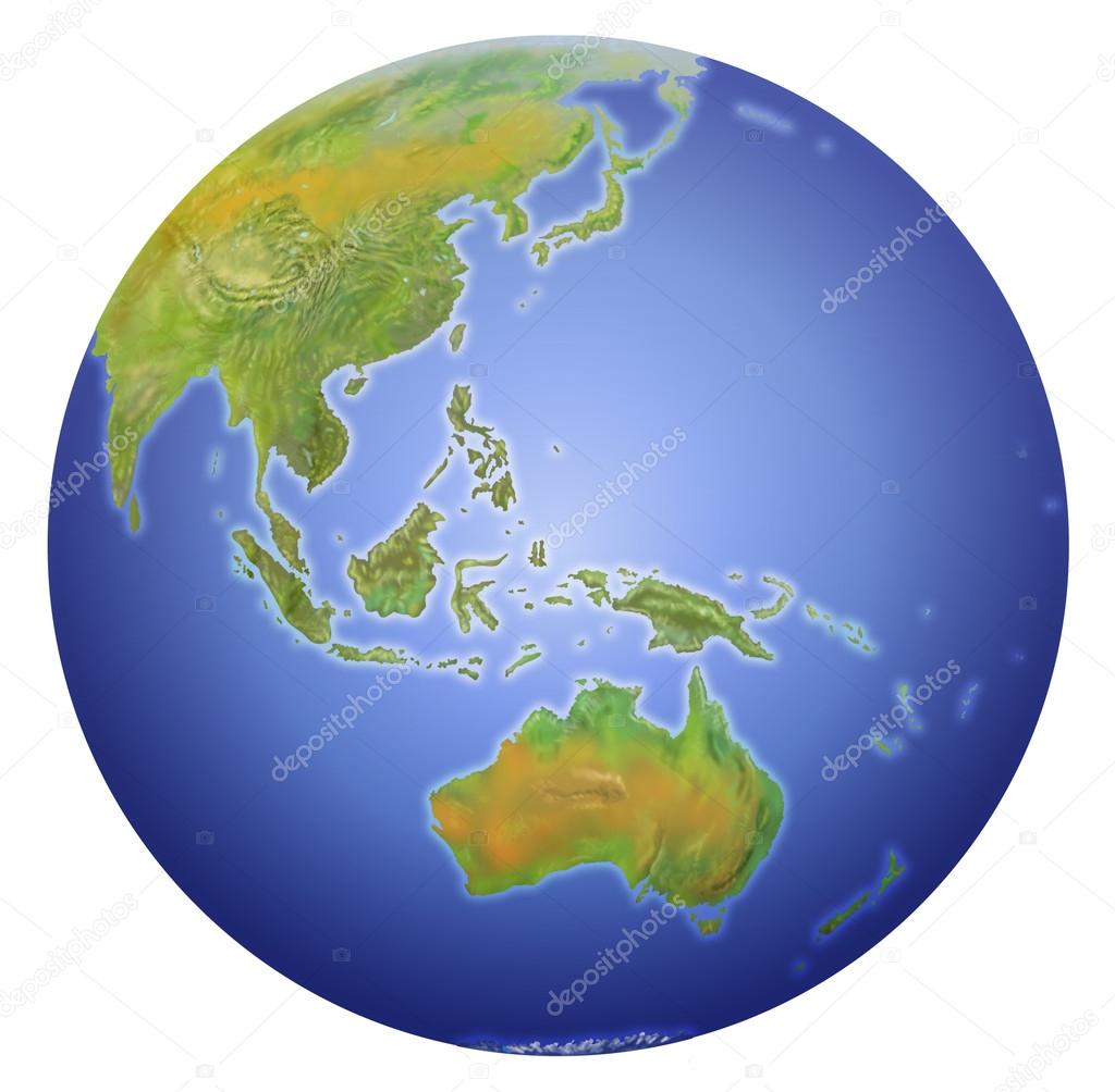 Earth showing Australia, New Zealand, Asia and the South Pole