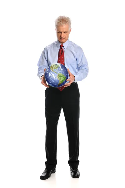 Businessman Holding Earth — Stock Photo, Image