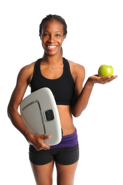 Woman Holding Scale and apple — Stock Photo, Image