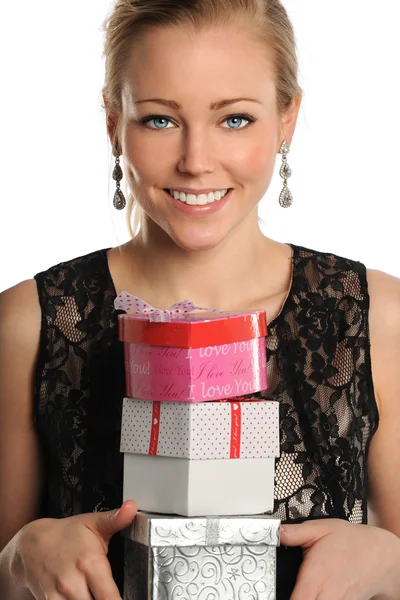 Young Woman Holding Gifts — Stock Photo, Image