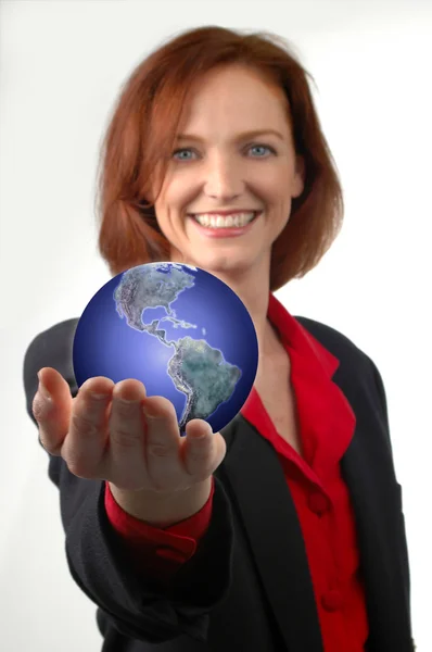 Businesswoman Holding the Earth — Stock Photo, Image