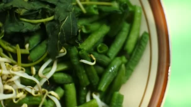 Close Video Sweet Potato Leaves Long Beans Boiled Bean Sprouts — Stockvideo