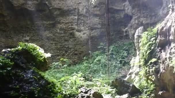 中爪哇Blora的Terawang山洞的美丽 阳光照进洞中 — 图库视频影像