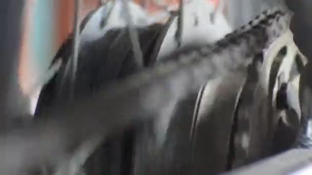 Rodas Motocicleta Que Giram Rotação Engrenagem Corrente Vídeo Rotação Motor — Vídeo de Stock
