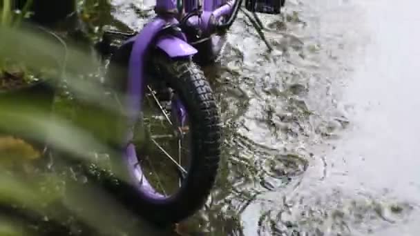 Παλιό Ποδήλατο Στην Ψιλή Βροχή Βίντεο — Αρχείο Βίντεο