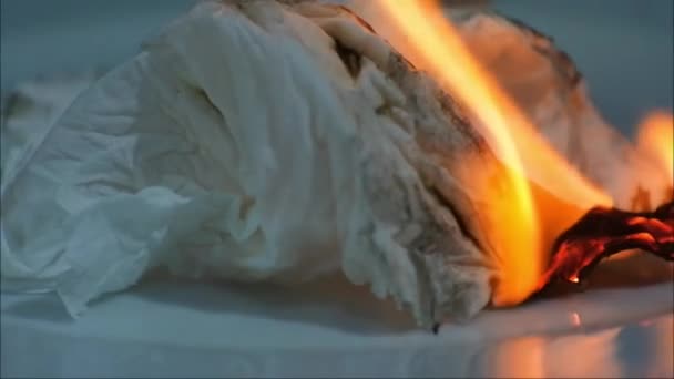 Man Makes Tissue Burn Slow Motion Gas Lighter Video Black — ストック動画