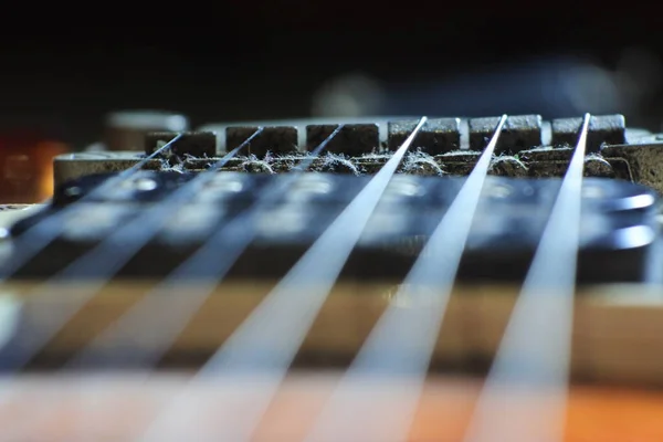 Електрична Гітара Fretboard Крупним Планом Макро Повзунок Гітарні Кілочки Шестиструнній — стокове фото