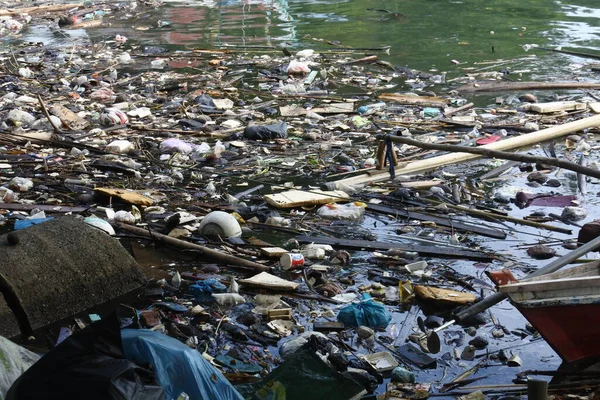 Garbage floats on the surface of the sea. global warming issue. environmental pollution.