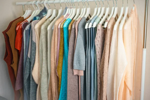 Lot Multi Colored Knitwear Rack Showroom High Quality Photo — Stock Photo, Image