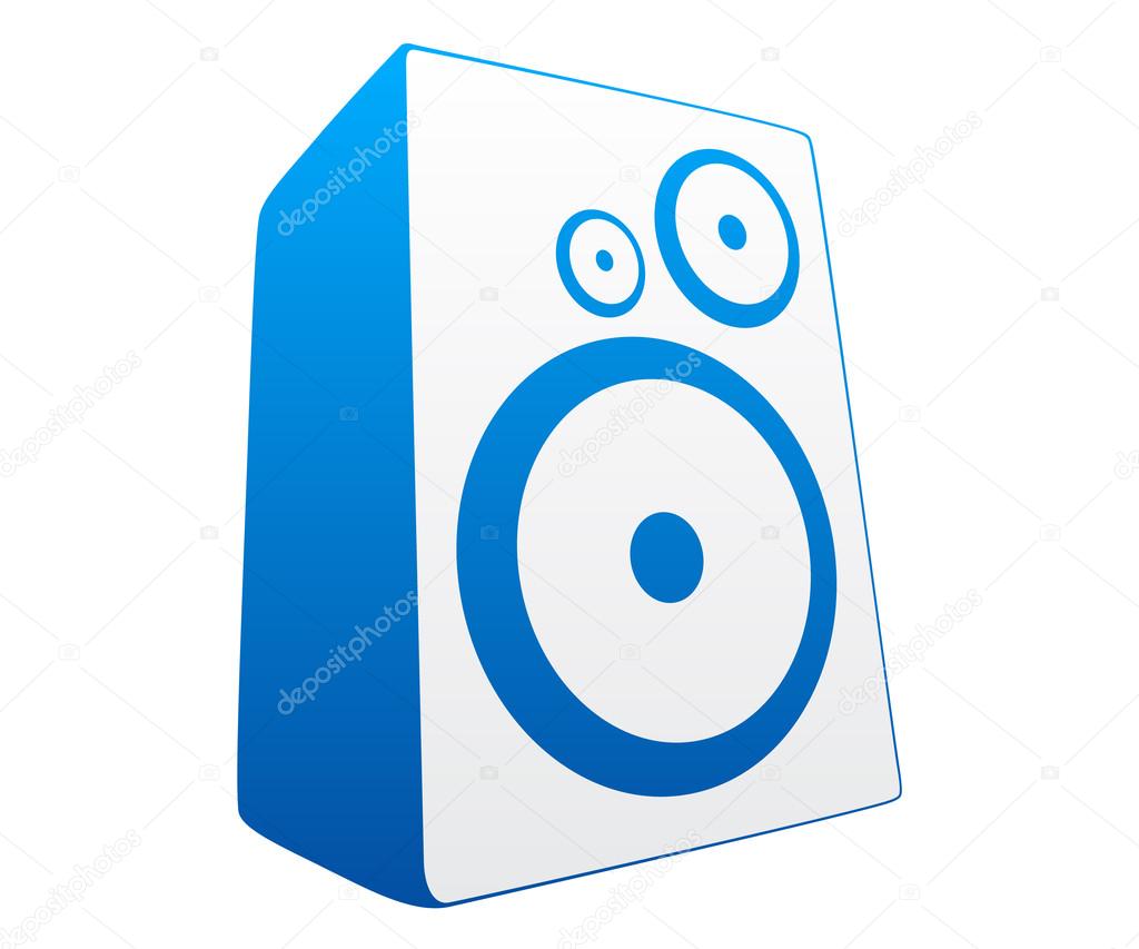 Blue loud speaker on white background
