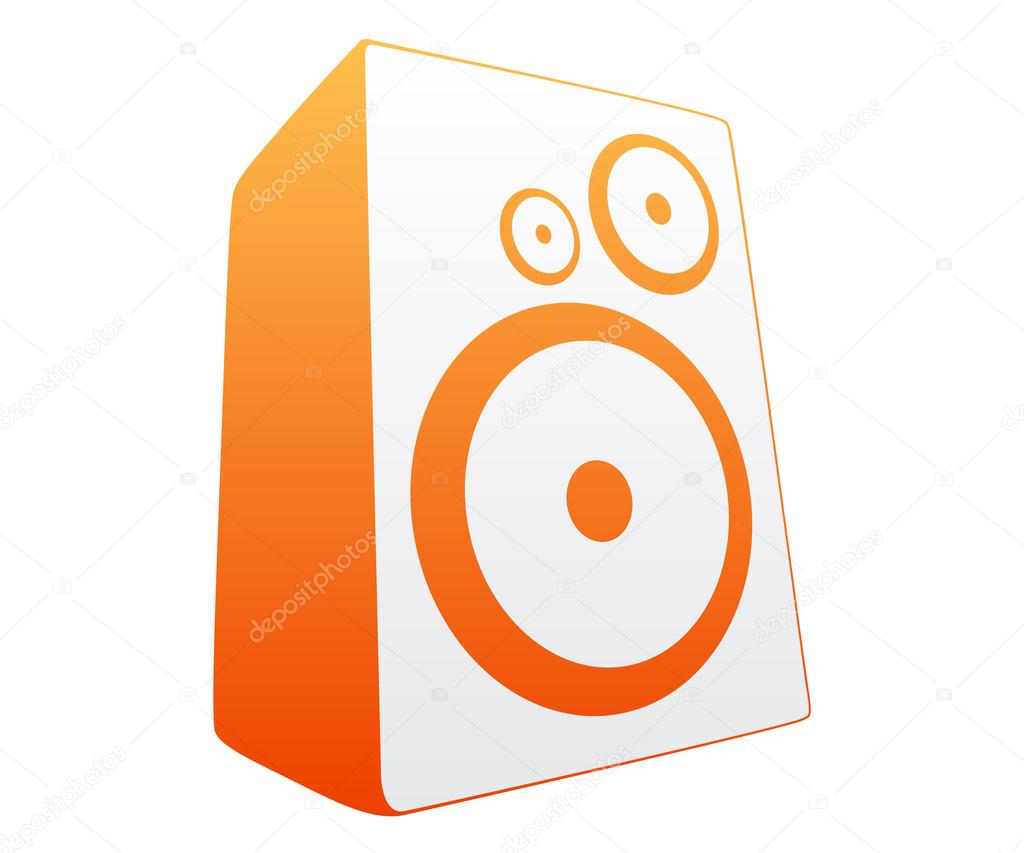 Orange loud speaker on white background